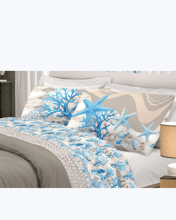 Set Lenzuola Letto in Cotone Made in Italy - Completo Letto Fantasia Marina Azzurro